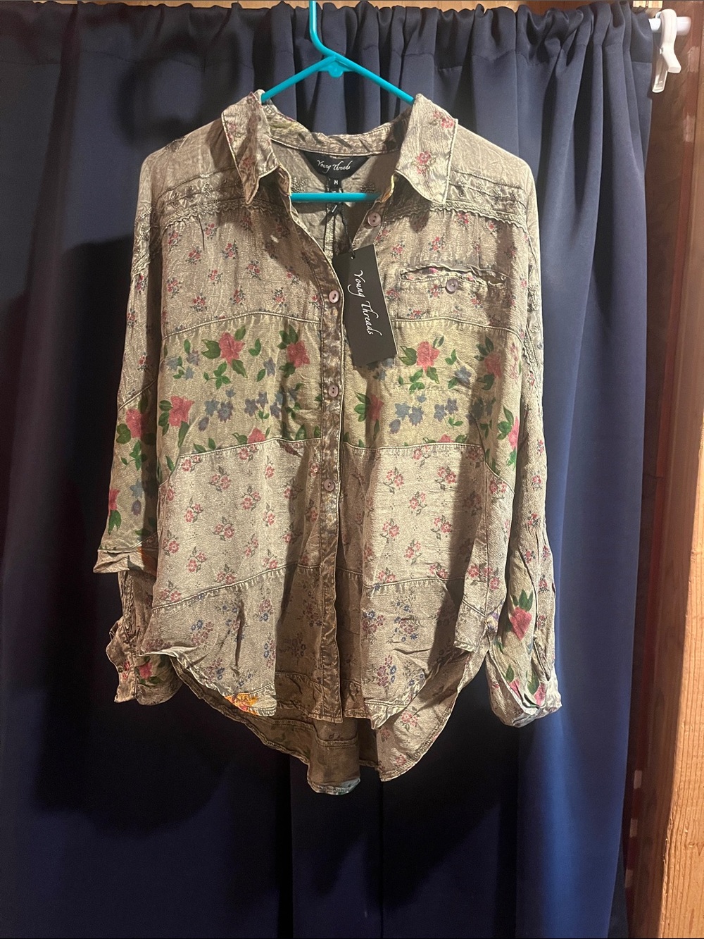 Key Trends Olive Floral Button-Down Shirt - Women's
